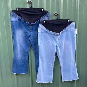 Women's Maternity Crop Flare Frayed Hem Jeans Pants 2-Pack Size XXL